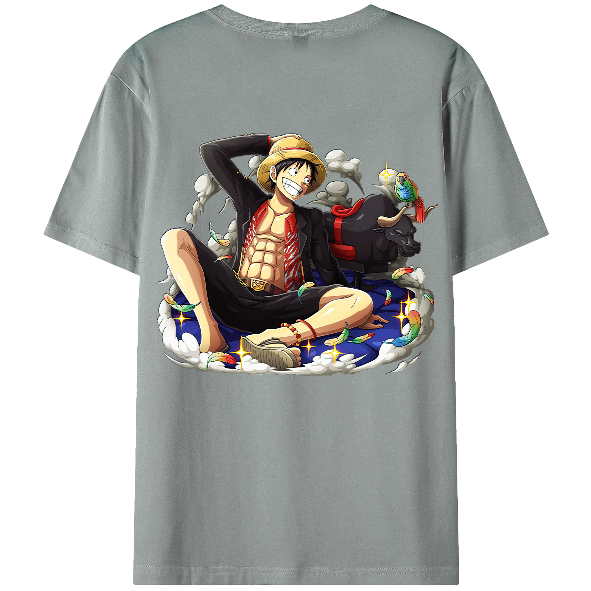 ワンピース モンキー・D・ルフィ ONE PIECE Monkey D. Luffy 綿100％ メンズ半袖Tシャツ（バックプリント） 通気性